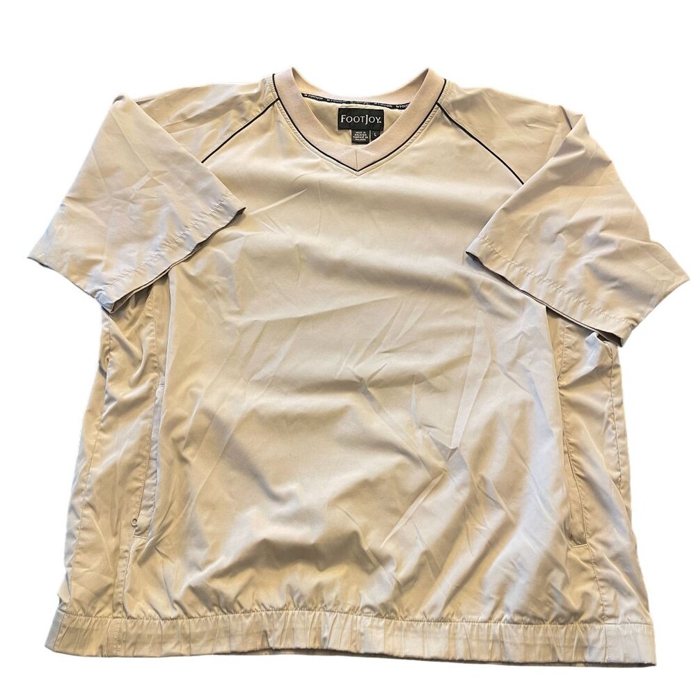 FootJoy Men's Golf V-Neck SS Tan Pullover Windbreaker Jacket, Size L